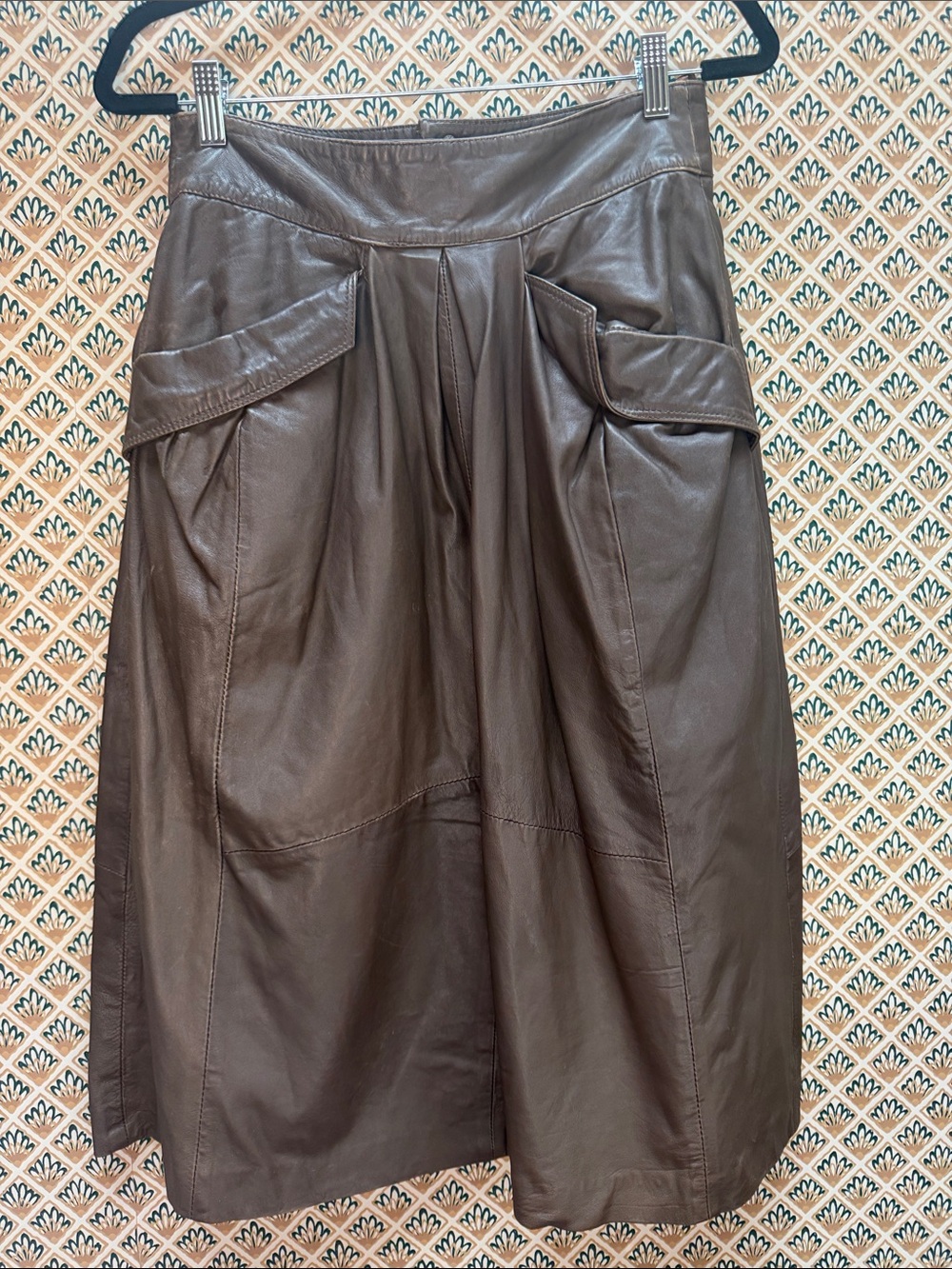 Zara Dark Brown Leather A-Line Skirt